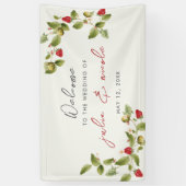 Rode zoete wilde aardbeien bloemen bruiloft spandoek (Verticaal)