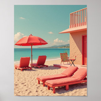 Rode zomer strand vibe poster