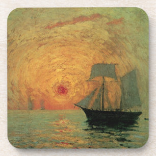Rode Zon door Maxime Maufra, Vintage Impressionism Bier Onderzetter