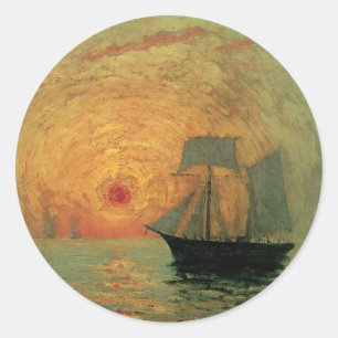 Rode Zon door Maxime Maufra, Vintage Impressionism Ronde Sticker