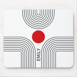 Rode zon en midden eeuw zwart-witte bogen muismat