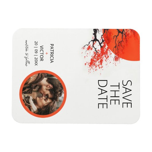 Rode zon en oude sakura bruiloft magneet (Horizontaal)