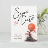 Rode zon en oude sakura bruiloft redden de datum save the date (Staand voorkant)