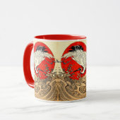 RODE ZON, JAPANSE VLIEGENDE KRAAN EN ZEE GOLVEN MOK (Voorkant links)