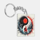 Rode zon op het meer sleutelhanger (Voorkant Links)