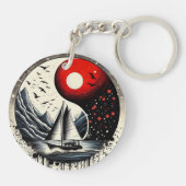 Rode zon op het meer sleutelhanger (Achterkant)