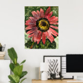 Rode zonnebloem 5 Waterverf Afdruk/Poster Poster (Thuiskantoor)