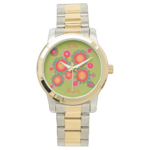 Rode zonnebloemen groene grafische afbeelding horloge