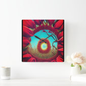 Rode zonnebloempster vierkante klok (Huis)