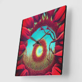 Rode zonnebloempster vierkante klok (Hoek)