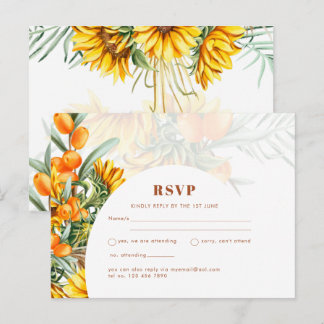 Rode Zonneschermen Bloemrijke Trouw-Huwelijk RSVP- Briefkaart