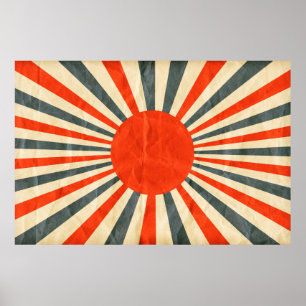 Rode zonnevlag op papiertextuur, retro  styl poster