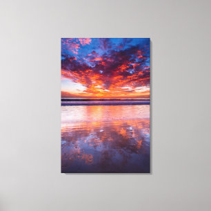 Rode zonsondergang boven de zee, Californië Canvas Afdruk