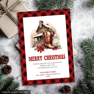 Rode zwart Westers kaartbuffel plaid Kerstmis Feestdagenkaart