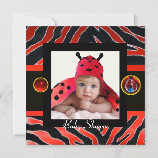 RODE ZWART WITTE ZEBRA, LADYBUG Fotosjabloon Kaart (Voorkant)