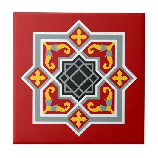 Rode Zwarte Barcelona Tile Geometrische Kunst Tegeltje (Voorkant)