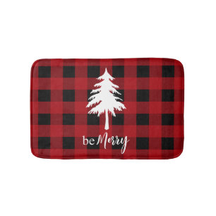 Rode Zwarte Buffalo Plaid Evergroene Boom Wees Vro Badmat