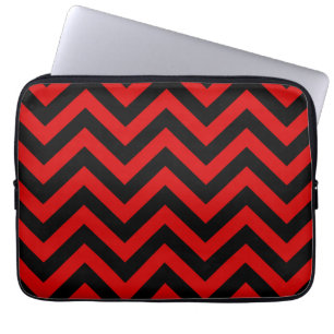 Rode, zwarte Chevron ZigZag Pattern Laptop Sleeve