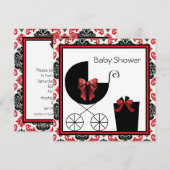 Rode zwarte Damask Baby Shower Uitnodigingen (Voorkant / Achterkant)