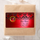 RODE ZWARTE DAMASKMONOGRAM, RUBY ETIKET (Insitu)