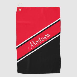 Rode zwarte diagonaal Stripe Script-naam Golfhanddoek