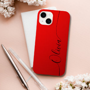 Rode Zwarte Elegante Kalligrafie Schrift Naam Case-Mate iPhone 14 Hoesje