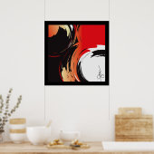 Rode zwarte en witte Abstracte kunst Poster (Keuken)