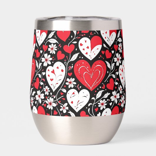 Rode, zwarte en witte harten en bloemen foto (Achterkant)