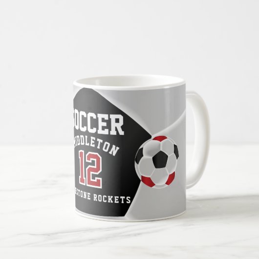 Rode, zwarte en witte ⚽ koffiemok (Voorkant rechts)