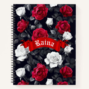 Rode zwarte en witte rozen Gothic Notitieboek