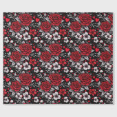 , rode, zwarte en witte rozen, harten cadeaupapier (Vlak)