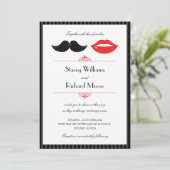 Rode, zwarte en witte snor en lips bruiloft kaart (Staand voorkant)