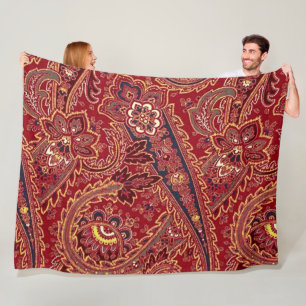 Rode, zwarte en witte Vintage Paisley Floral Fleece Deken