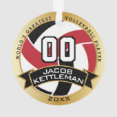 Rode, zwarte en witte volleybal | DIY-tekst Ornament (achterkant)