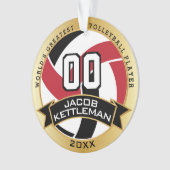 Rode, zwarte en witte volleybal | DIY-tekst Ornament (voorkant)