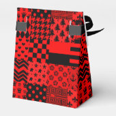 Rode zwarte gemengde patronen Patchwork ontwerp Bedankdoosjes (Achterkant)