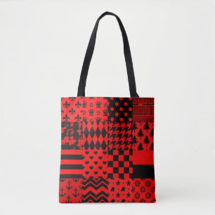 Rode zwarte gemengde patronen Patchwork ontwerp Draagtas