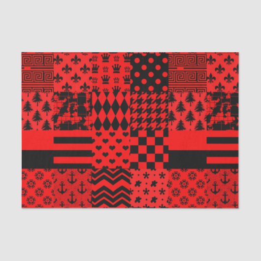 Rode zwarte gemengde patronen Patchwork ontwerp Tissuepapier (Voorkant)