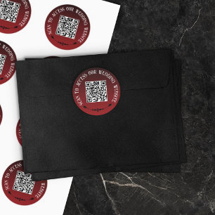 Rode Zwarte Gothic Scan Wedding Website QR Code Ronde Sticker