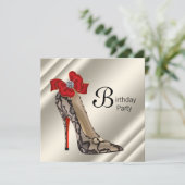 Rode zwarte hoge hak schoen verjaardagsfeestje kaart (Staand voorkant)