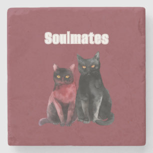 Rode Zwarte Katten Soulmates Stenen Onderzetter