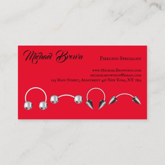 Rode zwarte lippen piercing foto visitekaartje (Achterkant)