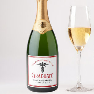 Rode Zwarte Medische School Custom Graduation Part Sparkling Wijnetiket