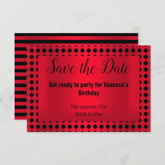 RODE ZWARTE PATTERNEN BEWAREN DE DATUM AANKONDIGING (Voorkant / Achterkant)
