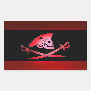 RODE ZWARTE PIRATE BANNER MET SCHOOLZWEEFSELS, GEK RECHTHOEKIGE STICKER