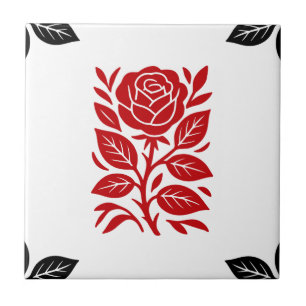 Rode & Zwarte Roos Bloem Moderne Minimaal Glam Tegeltje