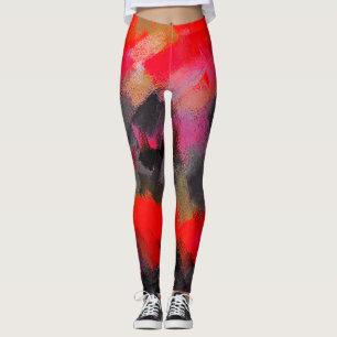 Rode zwarte roze schilderplaat leggings