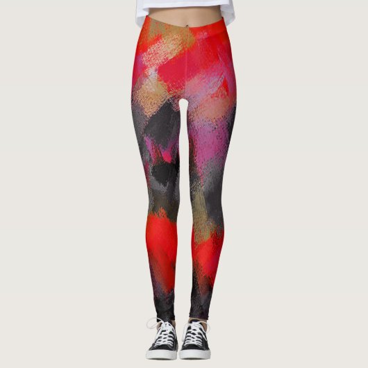 Rode zwarte roze schilderplaat leggings (Voorkant)