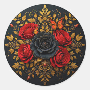 Rode & Zwarte Rozen Romantische Bloei Ronde Sticker