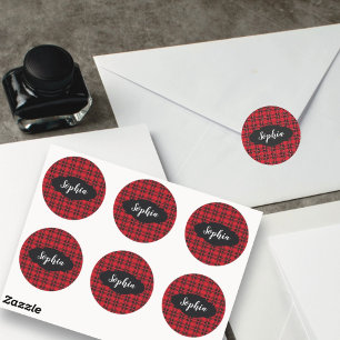 Rode & Zwarte Schotse Plaid Personalized Stickers
